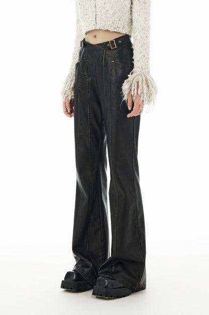 Hem design flared leather pants