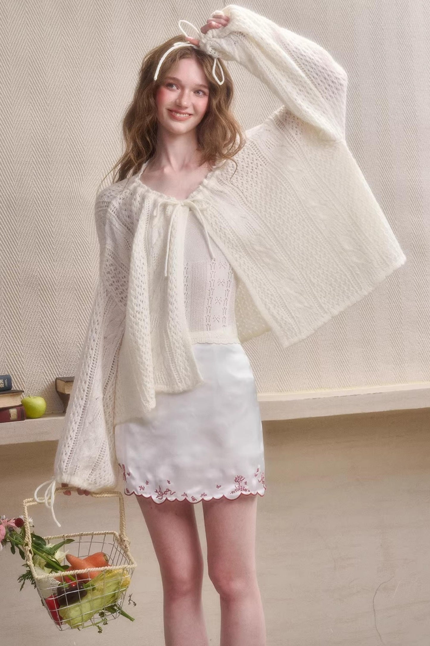 Mint Embroidered Satin Skirt