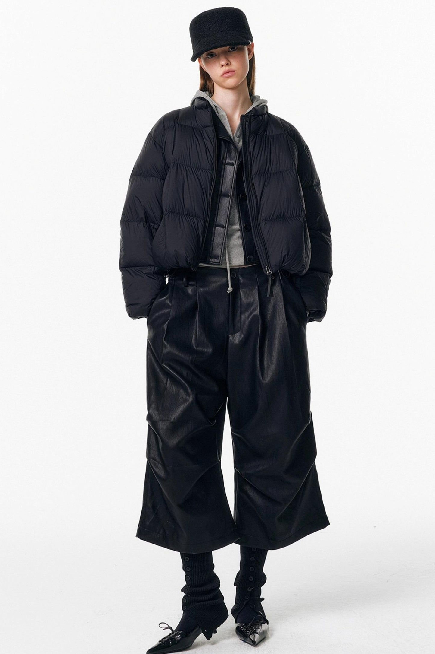 Irregular Pleated Leather Pants