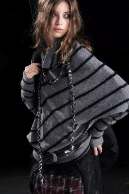 Diagonal Striped Batwing Sweater