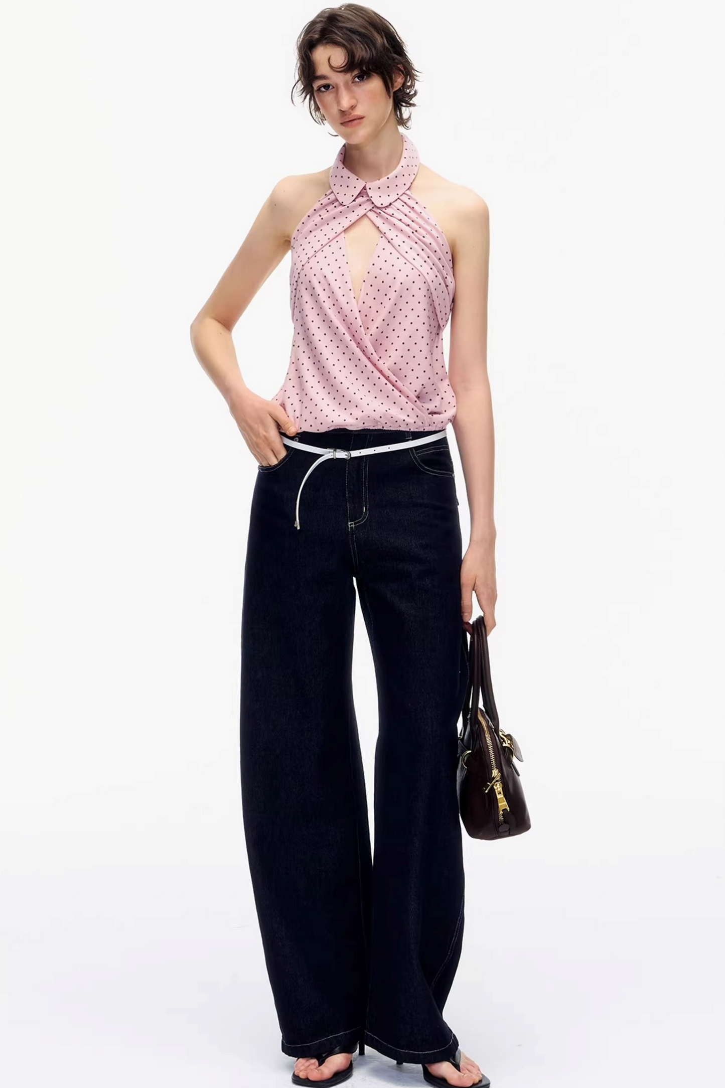 Gepunktete Neckholder-Bluse