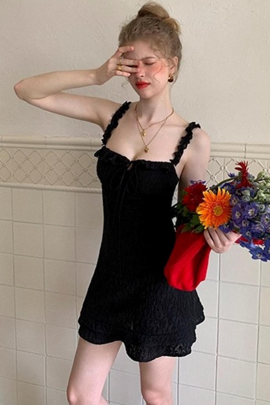 Ruffled Lace A-line Slip Dress