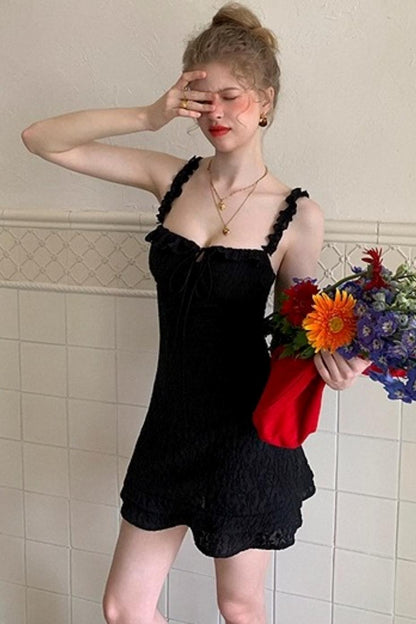 Ruffled Lace A-line Slip Dress