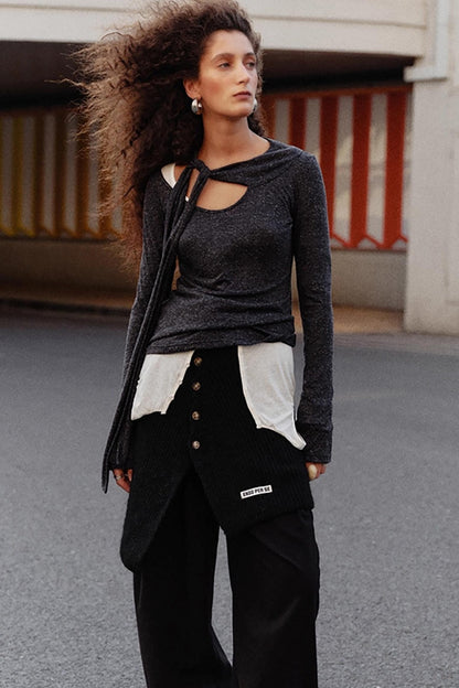 Retro Asymmetrical Knitted Top