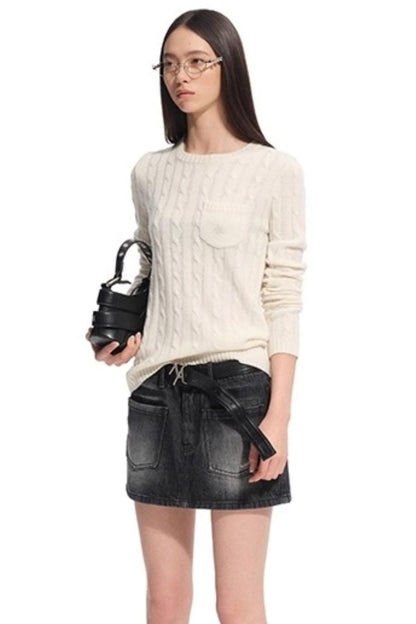 Cashmere Wool Cable Knit Top