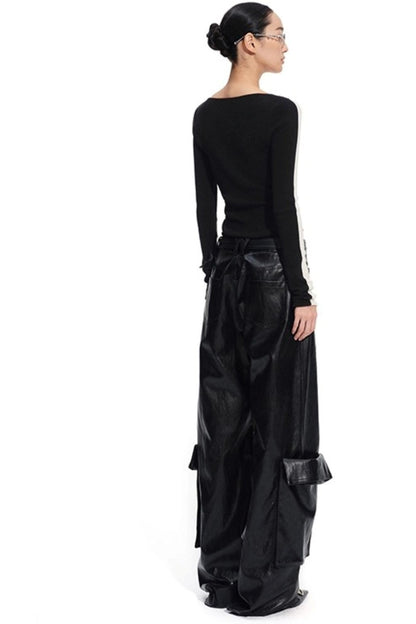 Punk Pebbled Wide-Leg Leather Pants