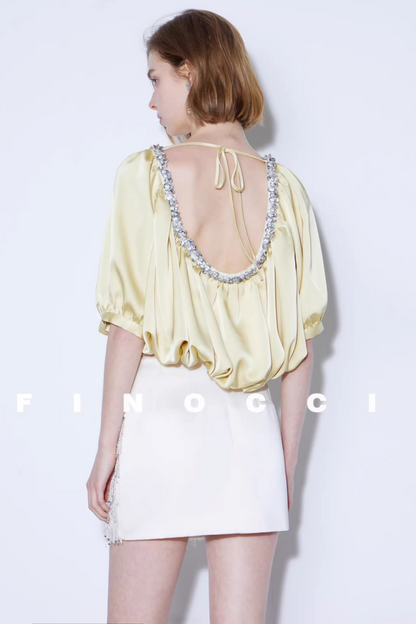 Diamond-Embellished Silk Satin Top
