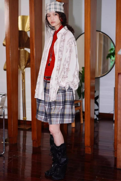 Vintage Plaid Wide-Leg Shorts