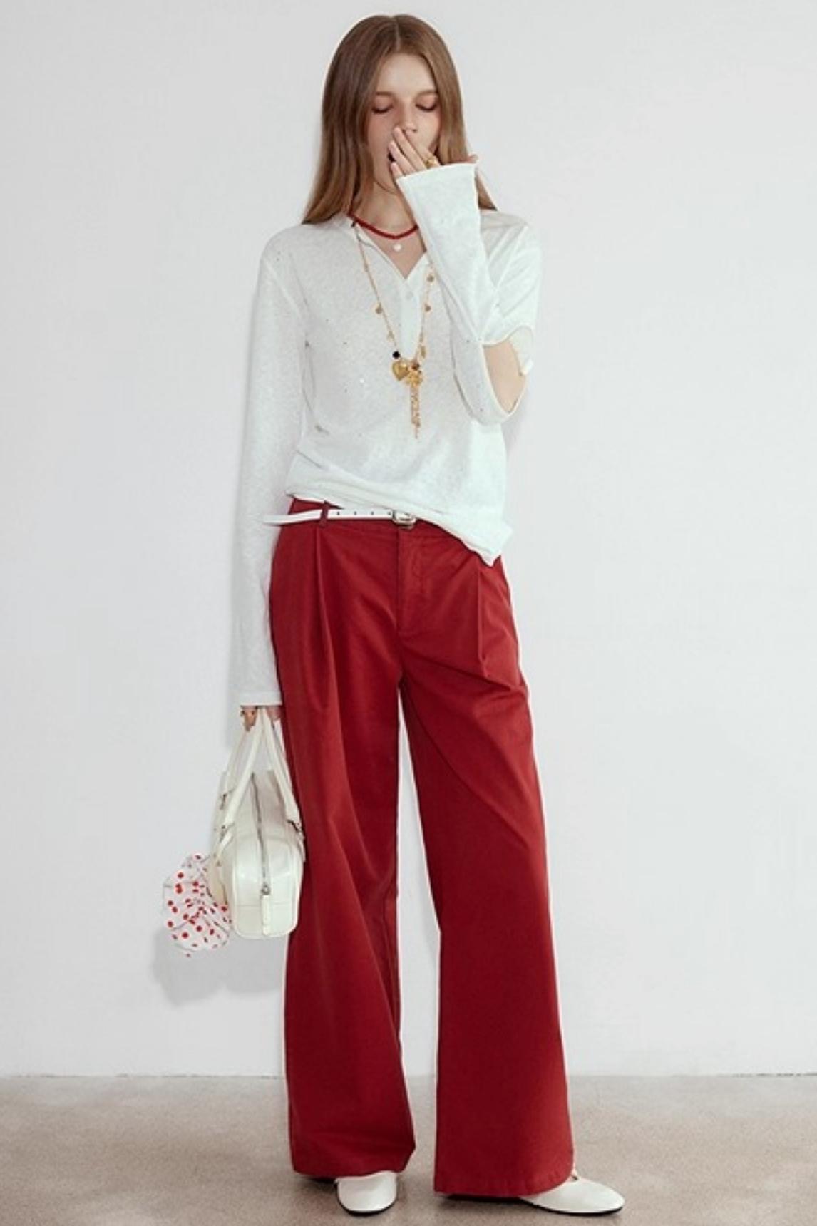 Henry Collar Design Loose Sequin T-shirt