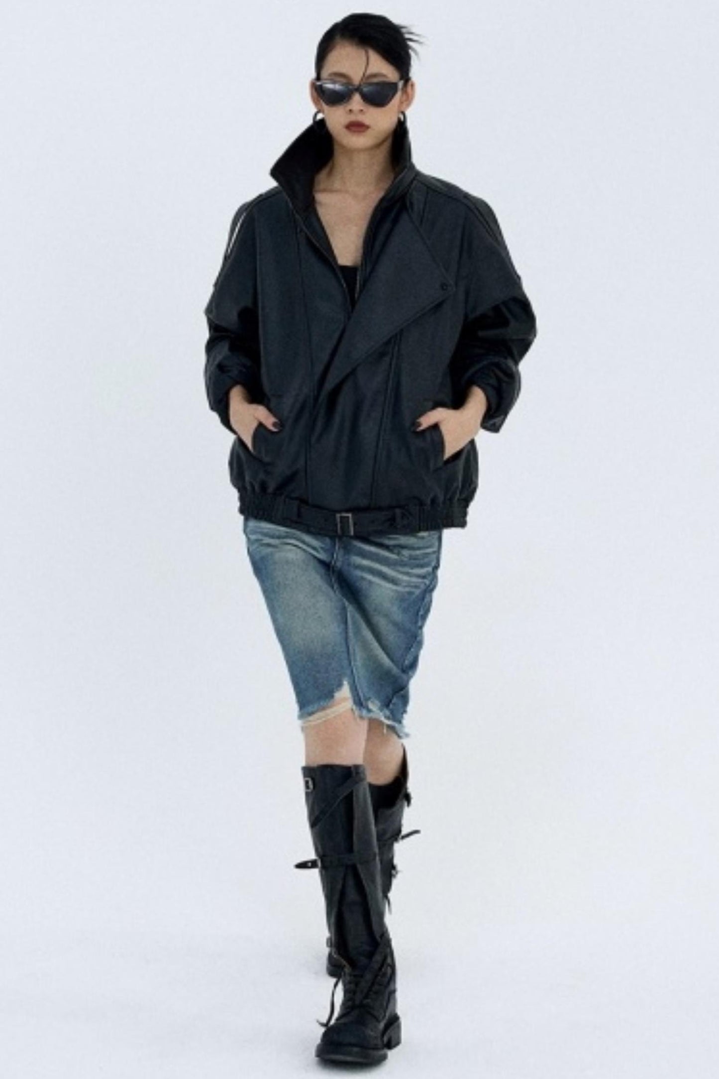 Retro Blue Distressed Denim Skirt