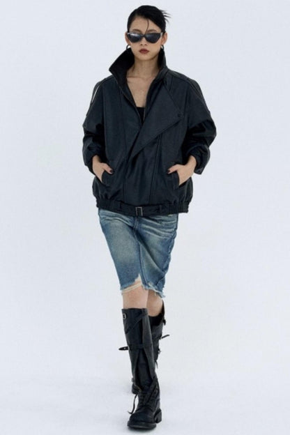 Retro Blue Distressed Denim Skirt