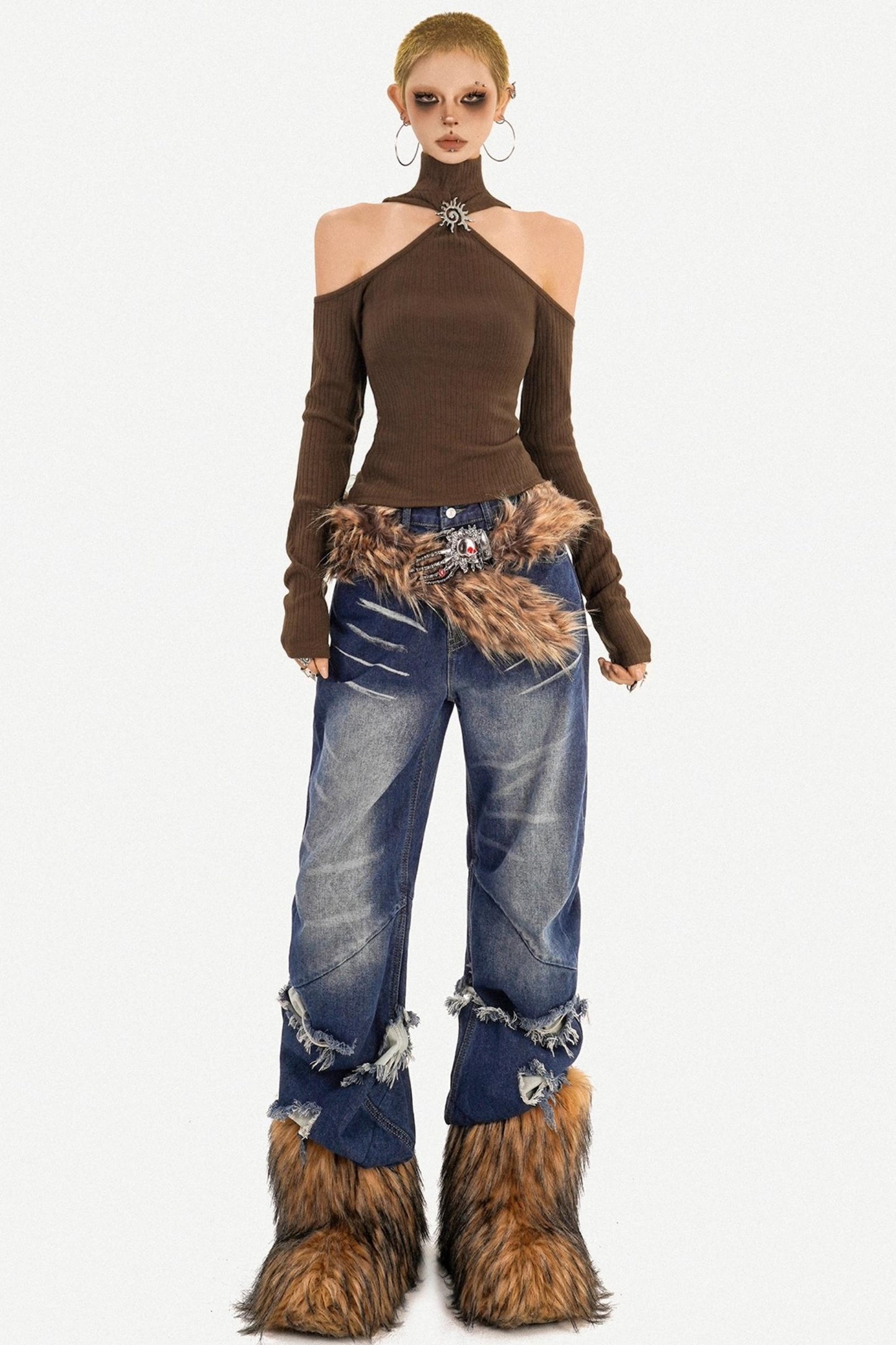 Black Off-Shoulder Halter Top