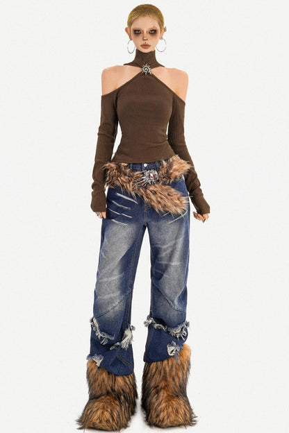 Black Off-Shoulder Halter Top