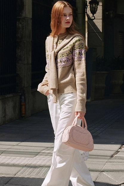 Khaki Fair Isle Wool Cardigan