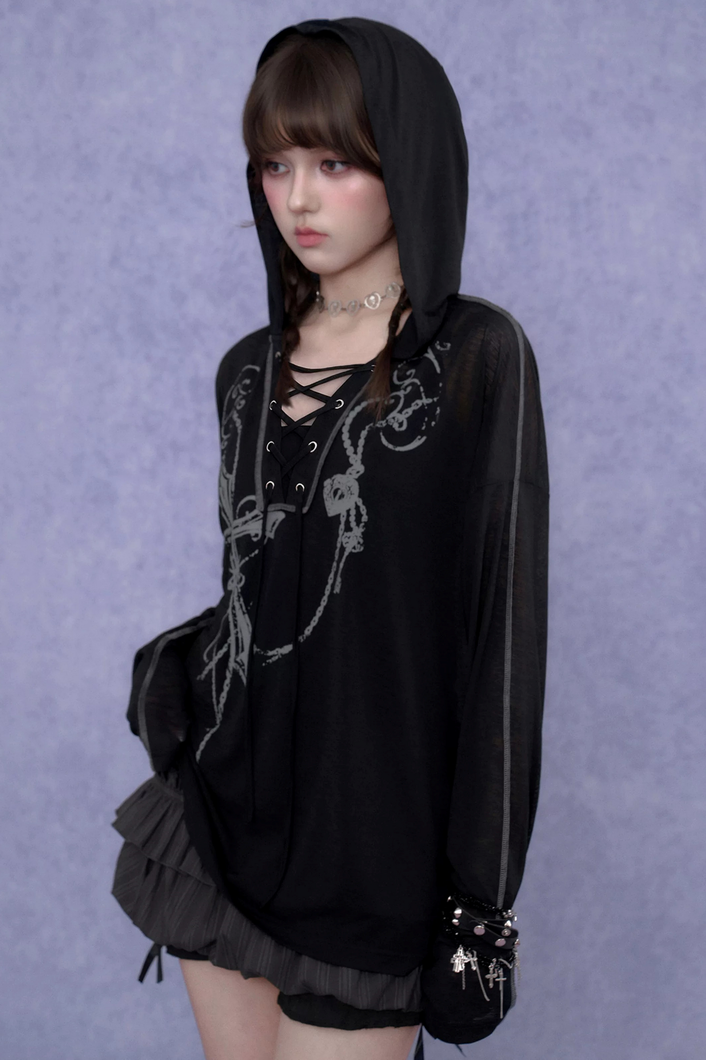 Dark Cross Hooded Top