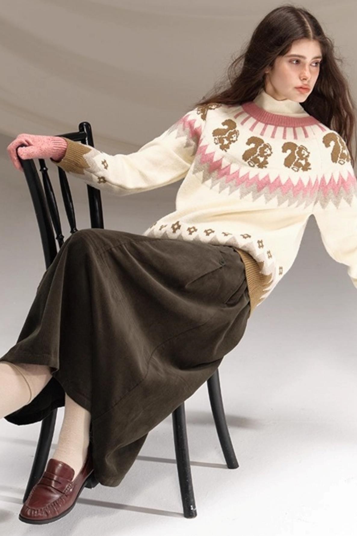 Retro Olive Pleated Skirt