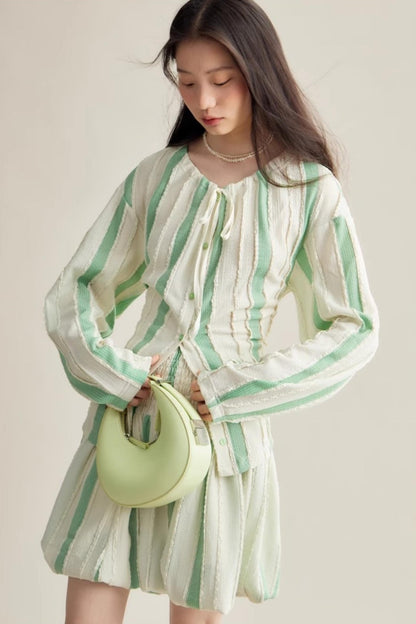 Elven Stripe Cardigan Skirt Set-Up