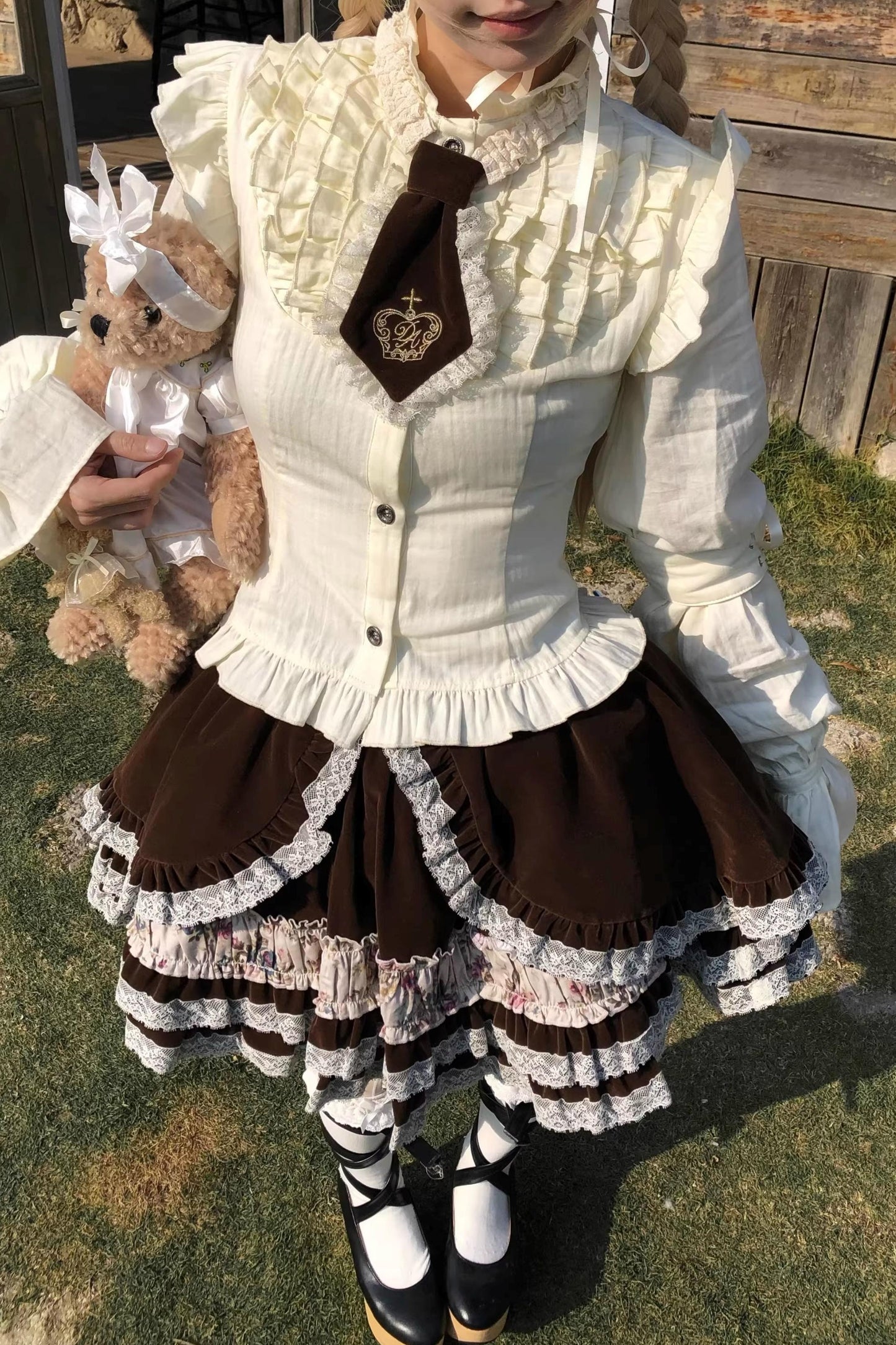 Beige Lace Trim Shirt