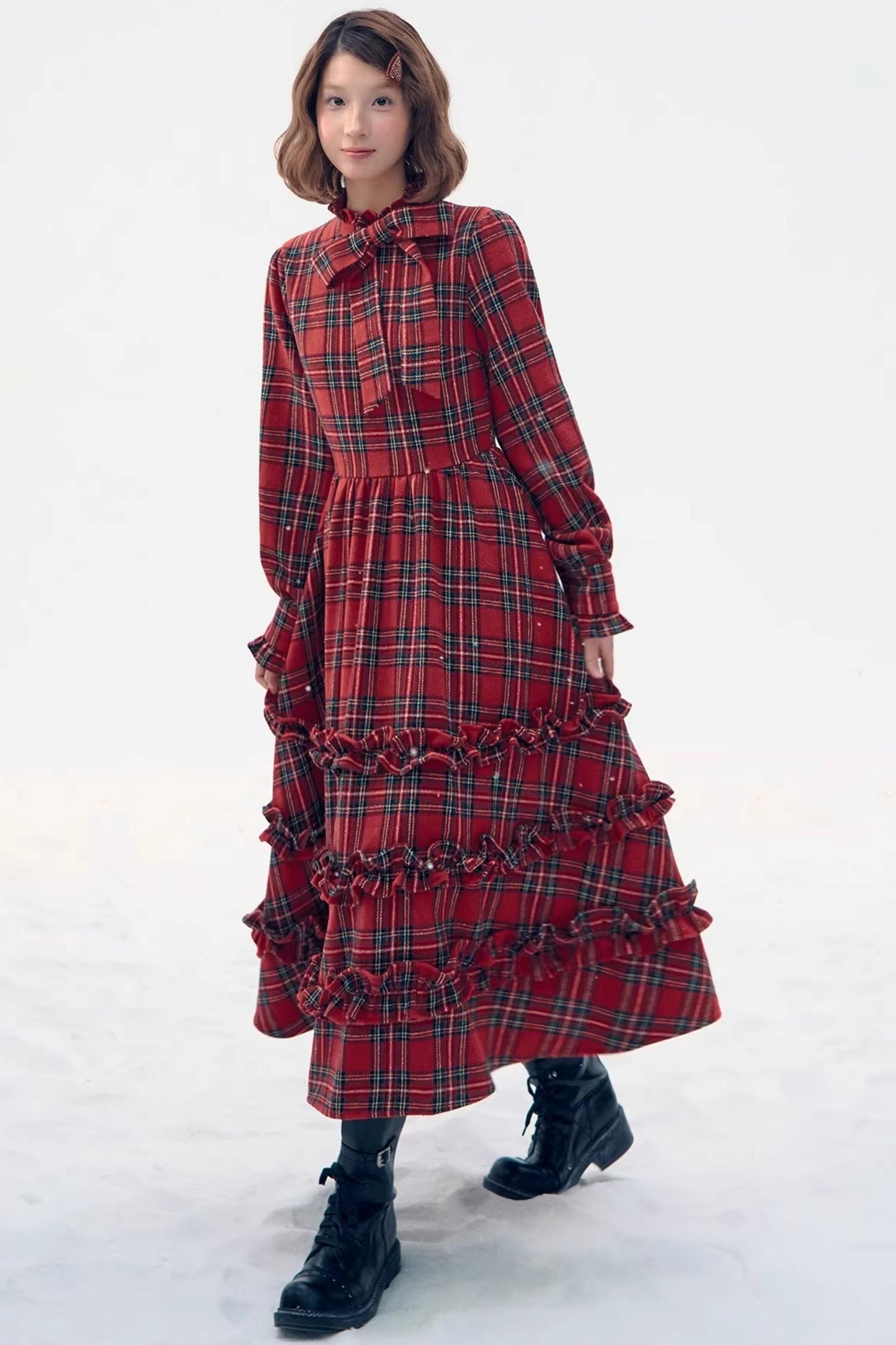 Retro Plaid Ruffle Dress