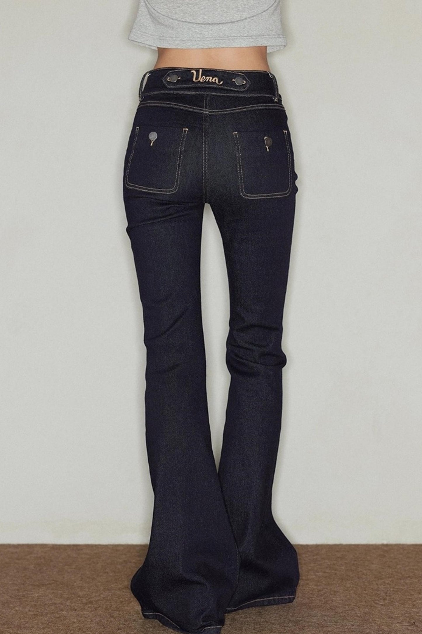 Irregular Topline Slim Bootcut Jeans