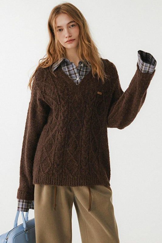 Brown Fake Two-Piece Plaid Shirt