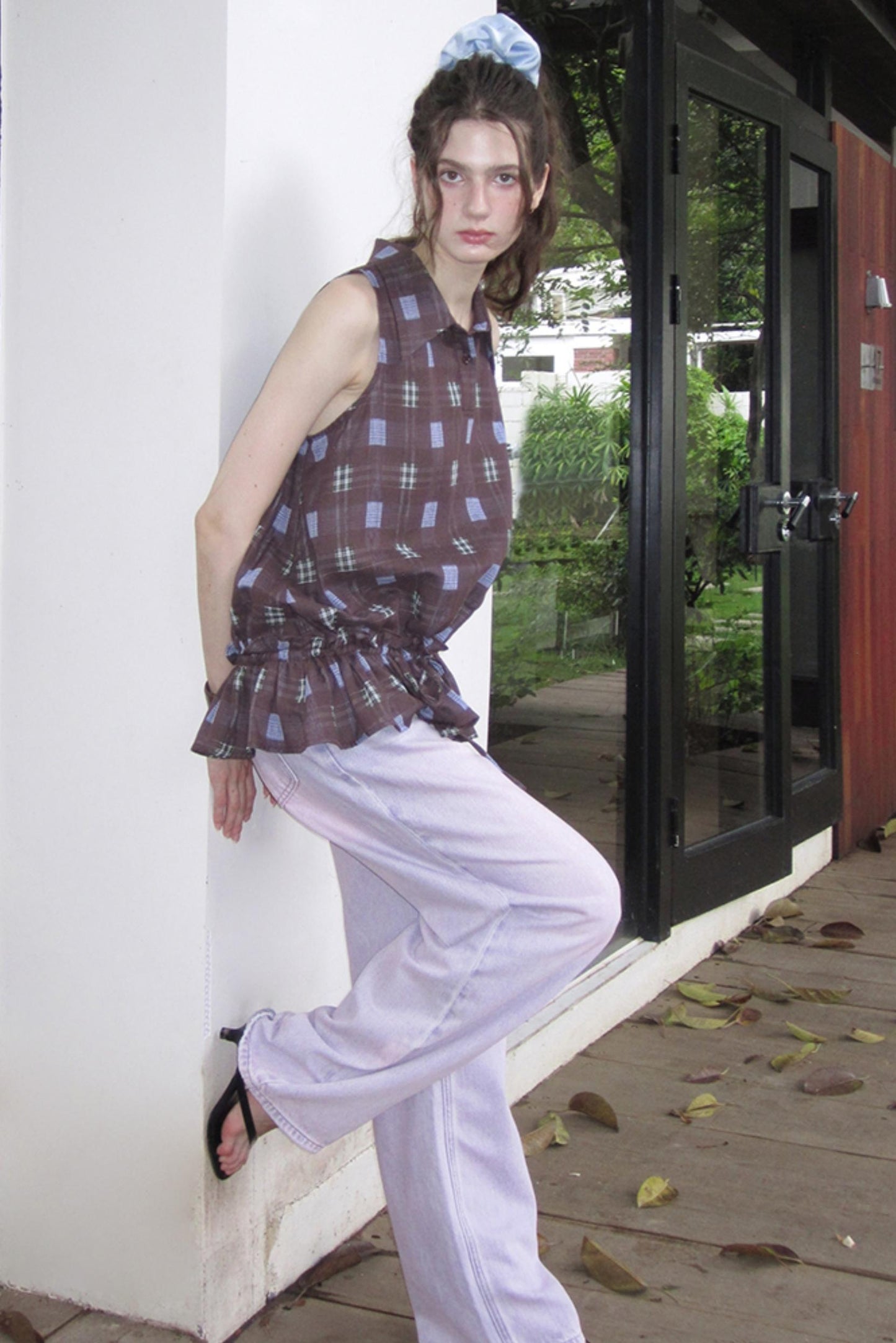 Dali Check Ruffle Top