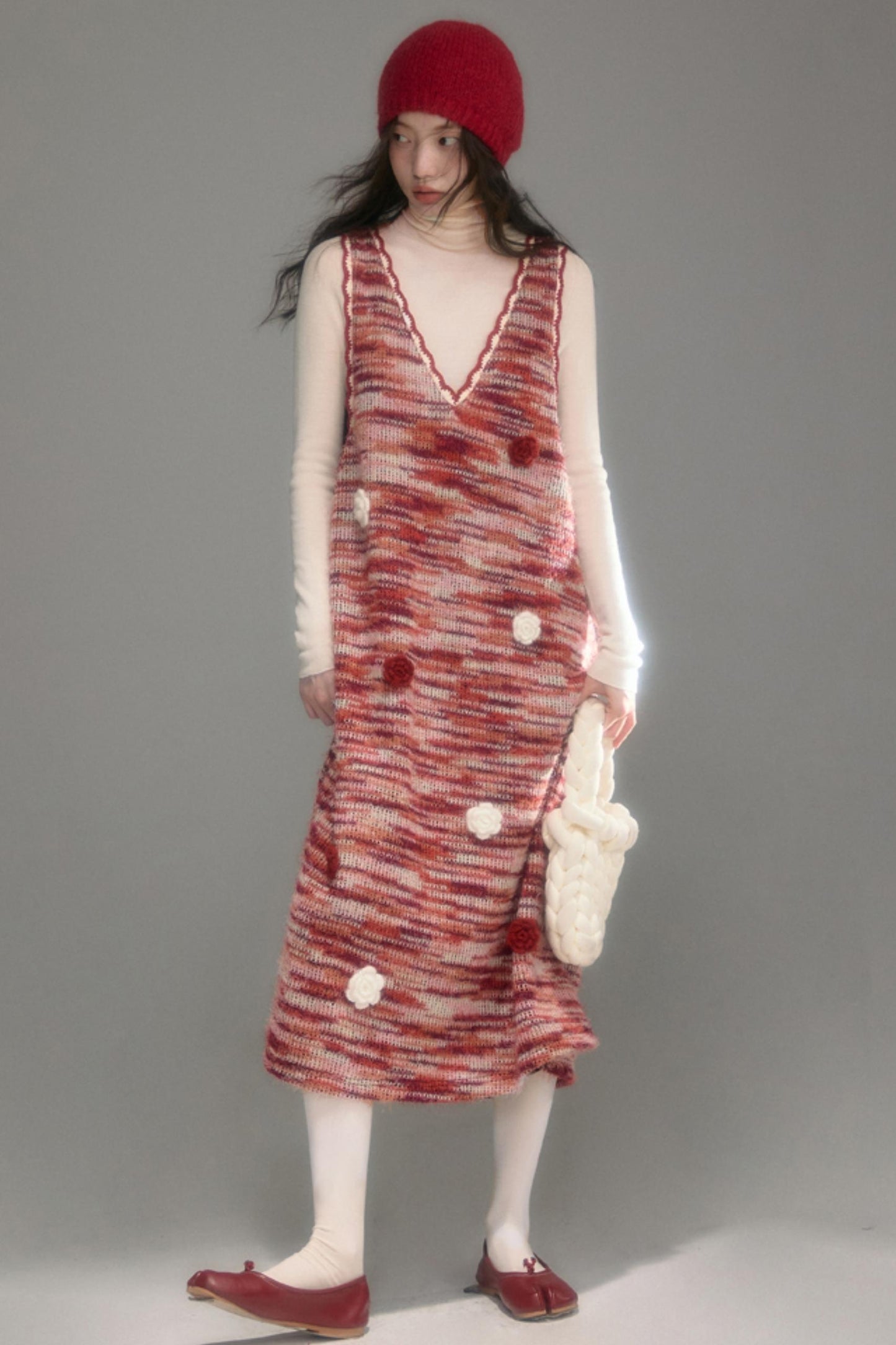 Red Vintage Crochet V-Neck Vest Dress