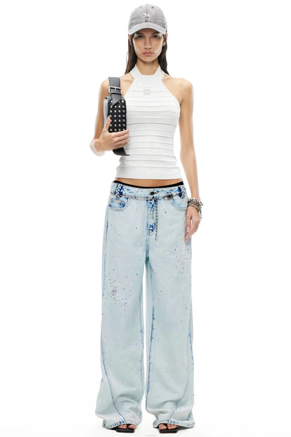 Glitter Star Rhinestone Denim Pants