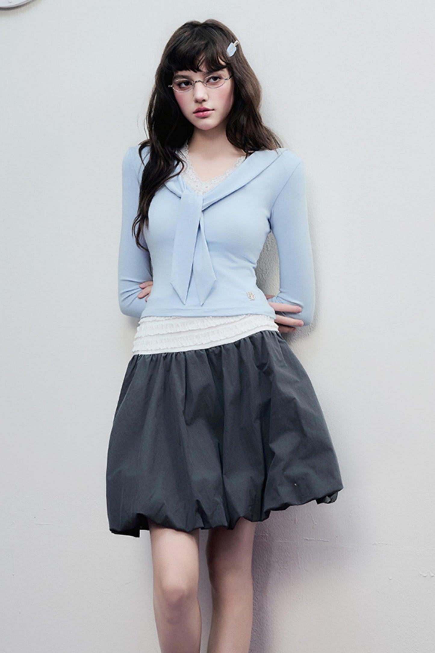 Gray Pleated Midi Skirt