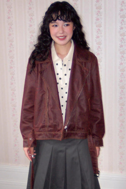Lapel Cropped Leather Jacket