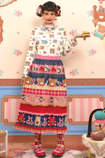 Kabelgestricktes Basic-Top mit Spitzenkragen