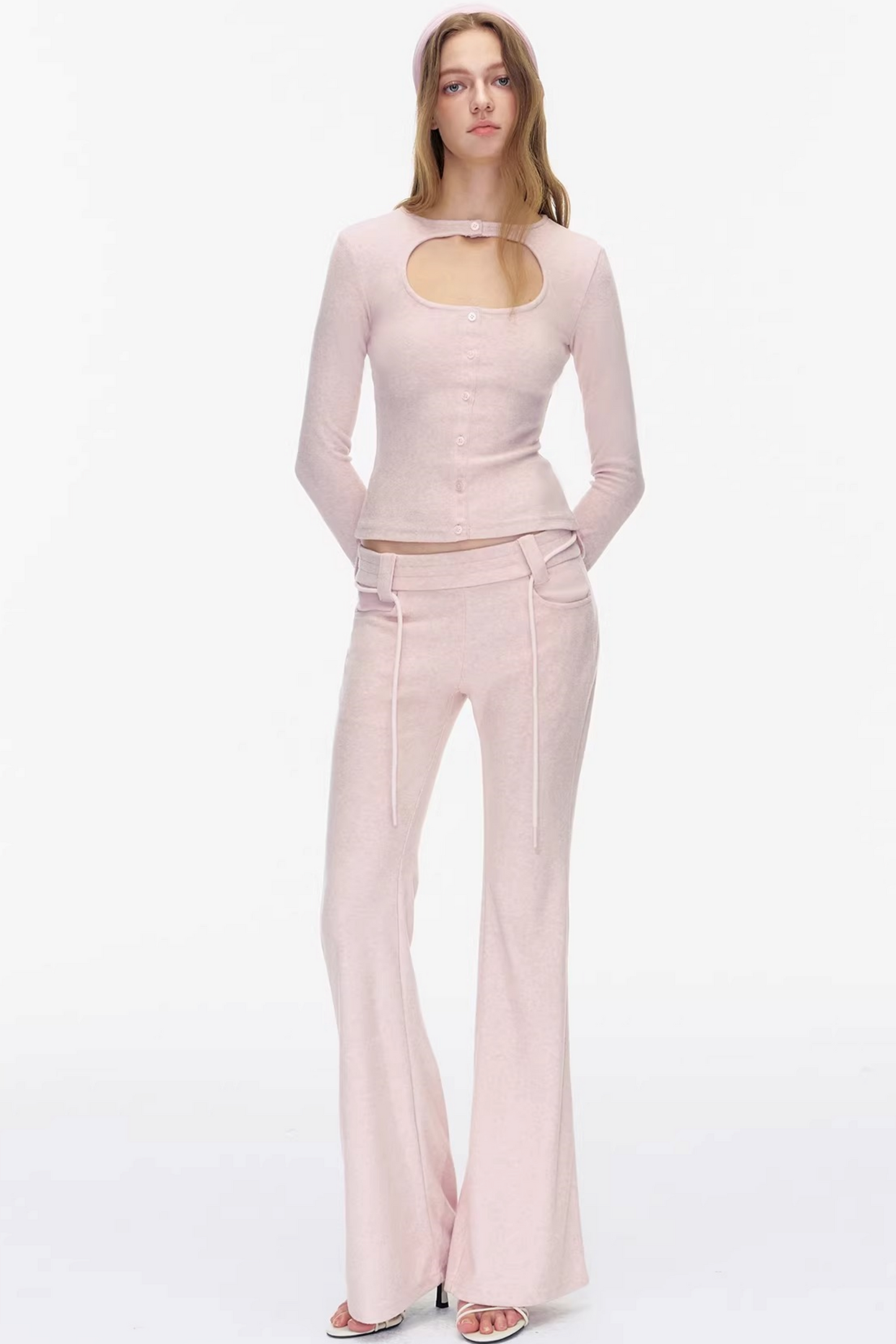 Cutout Detail Pink Top Pants Set-Up