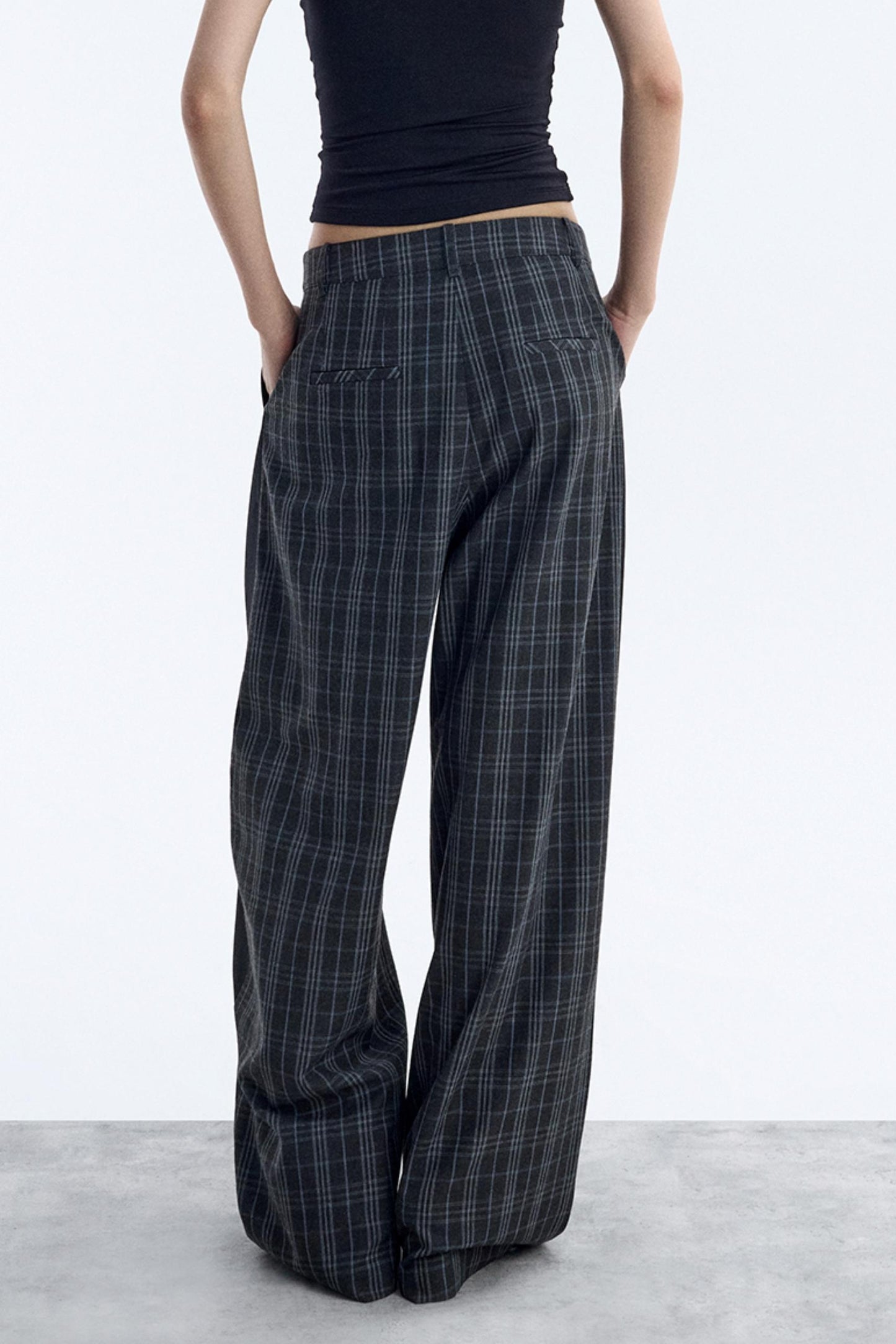 Irregular Plaid Wide-Leg Pants