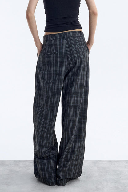 Irregular Plaid Wide-Leg Pants