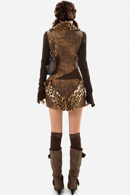 Vintage Leopard Distressed Vest Jacket Set-Up
