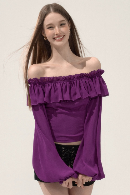 Ruffled Off-Shoulder Chiffon Blouse