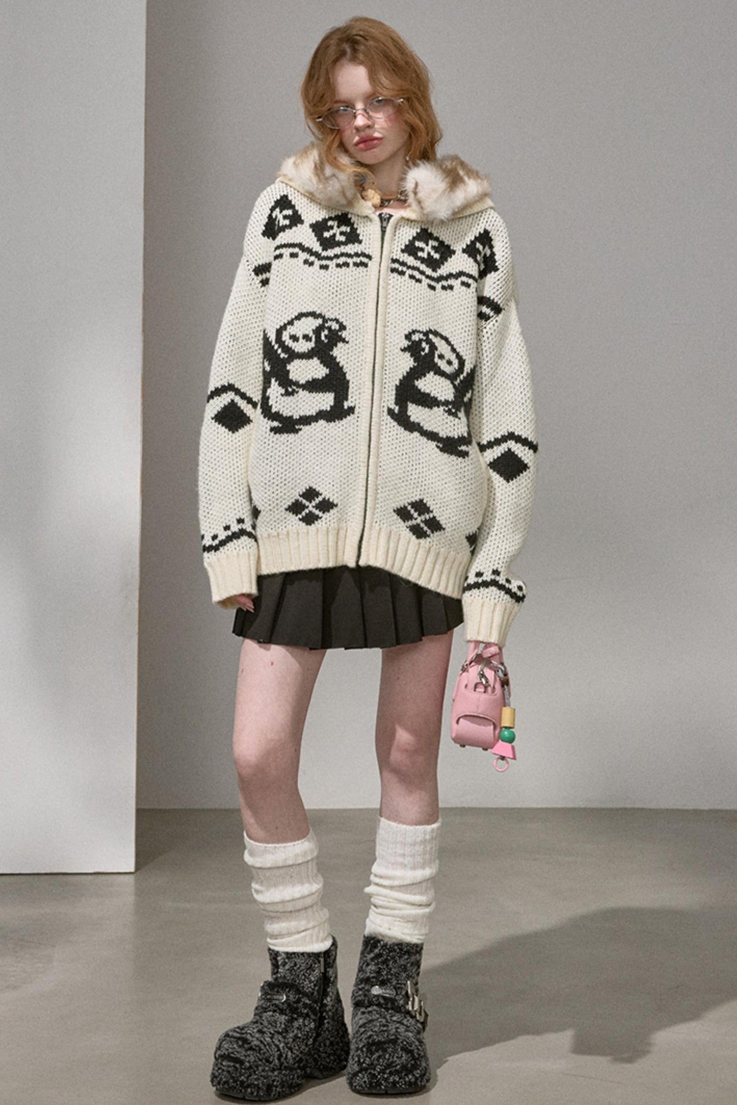 Detachable Fur Collar Knitted Cardigan