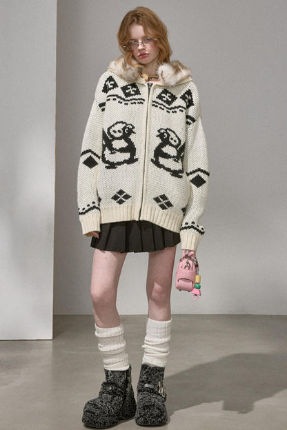 Detachable Fur Collar Knitted Cardigan