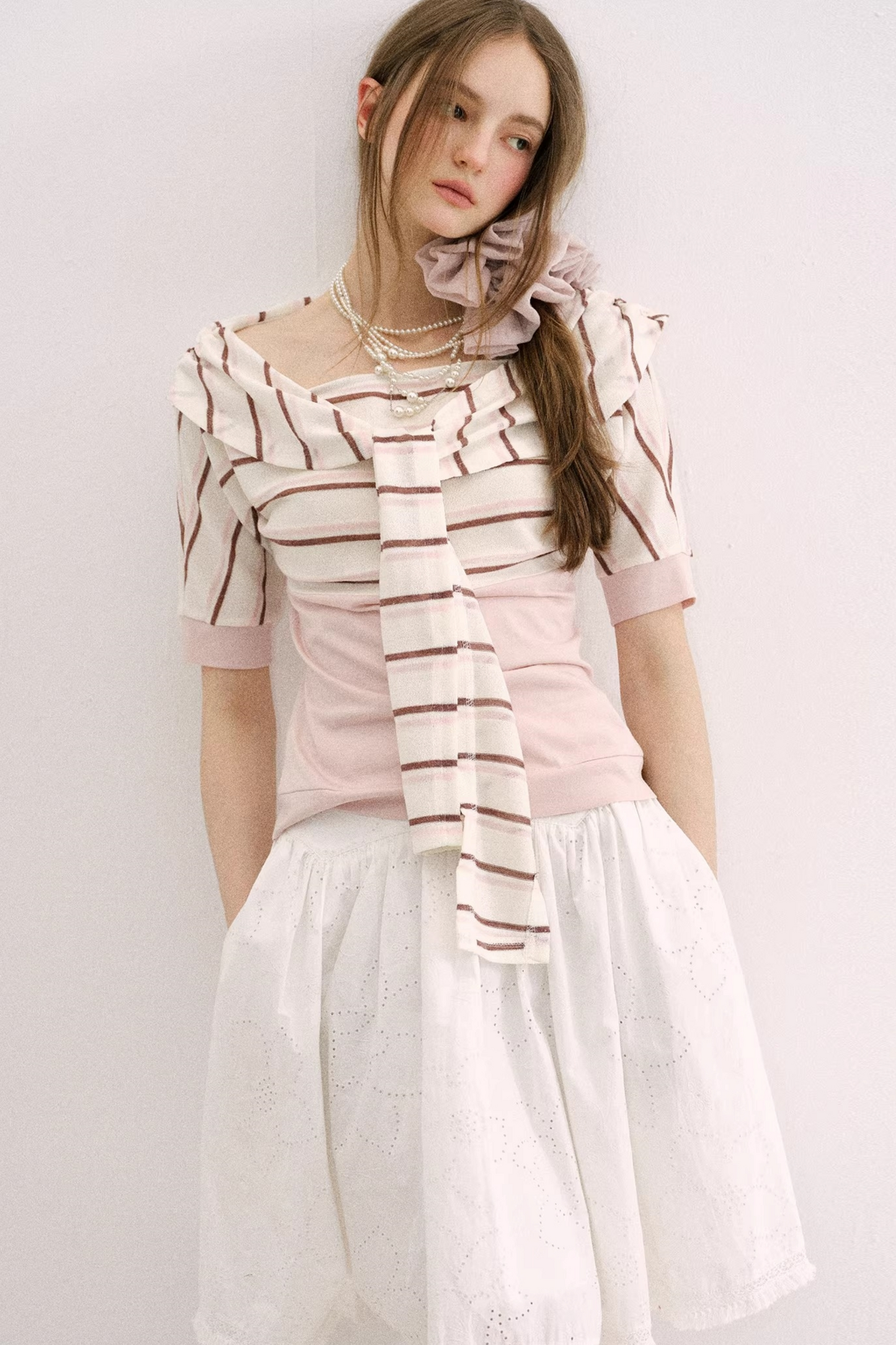 Cherry Blossom Striped Tie-Neck Top