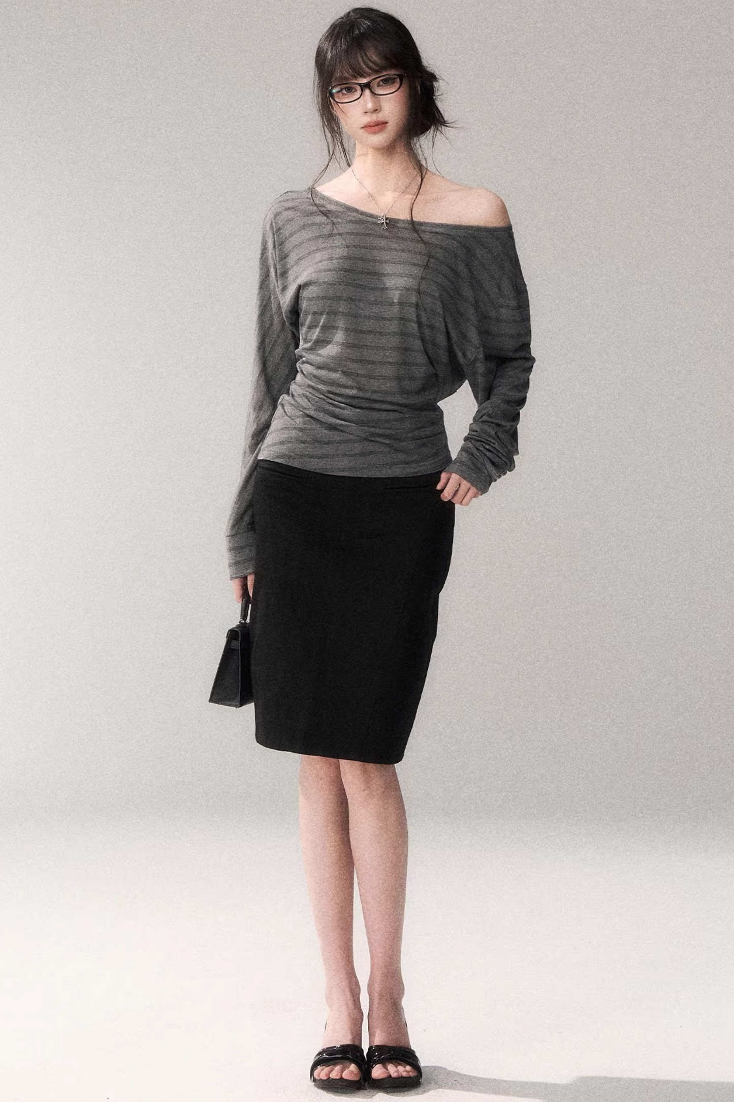 Striped Tencel Off-Shoulder Top