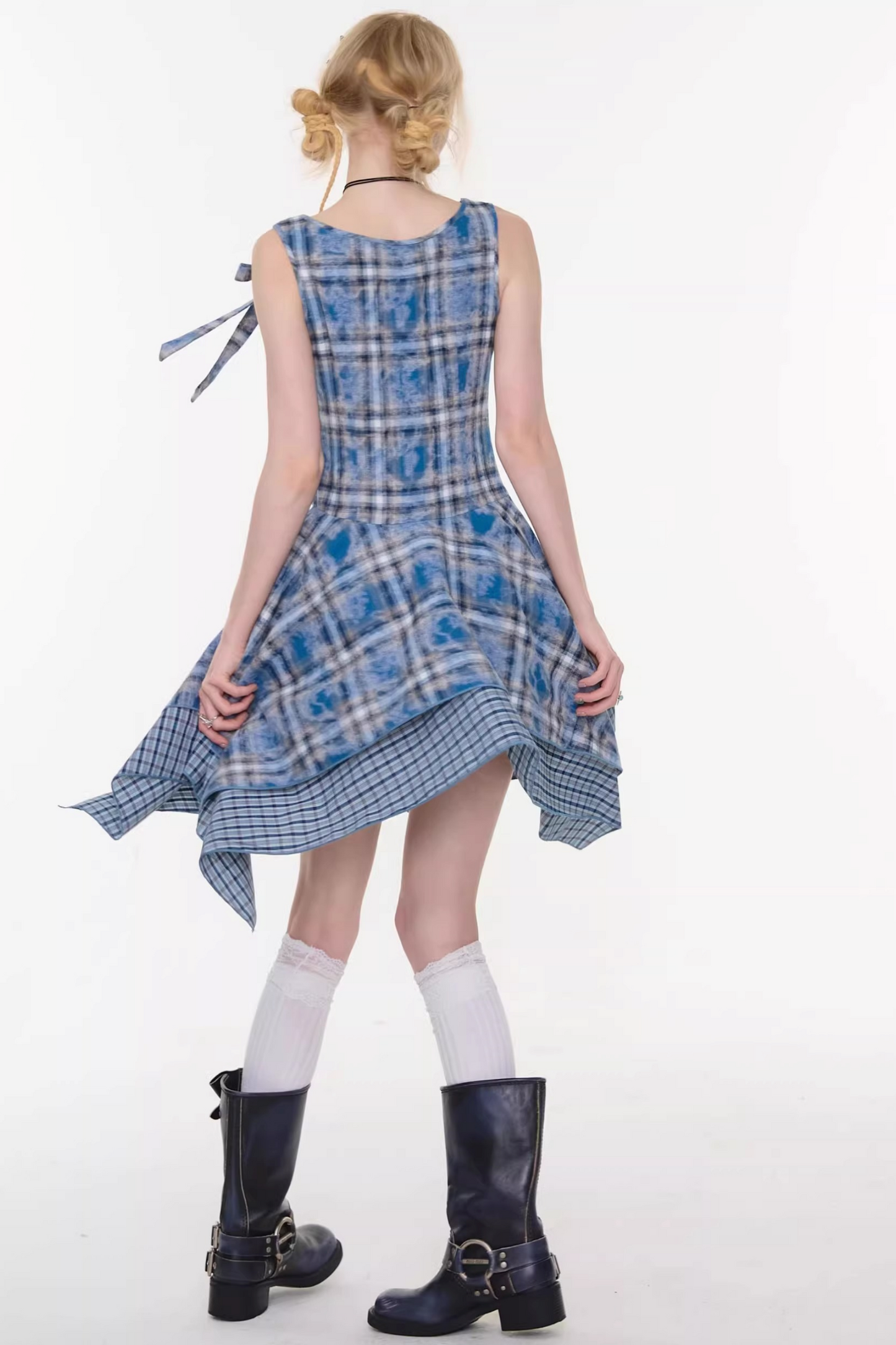 Sea Mist Plaid Strap Dress