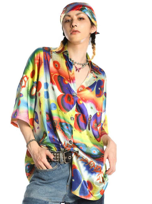 Retro American Butterfly Print Loose Shirt