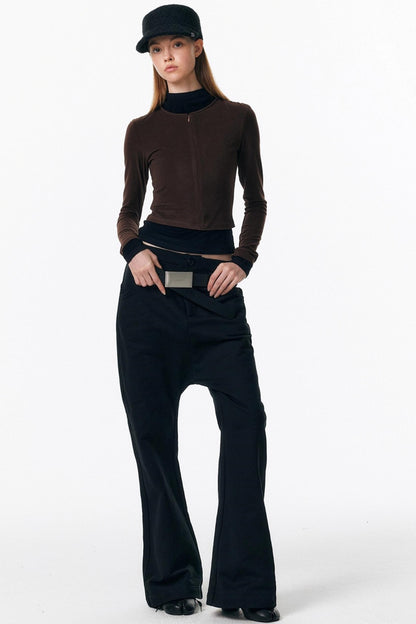 Velvet-Feel Color-Blocked Top