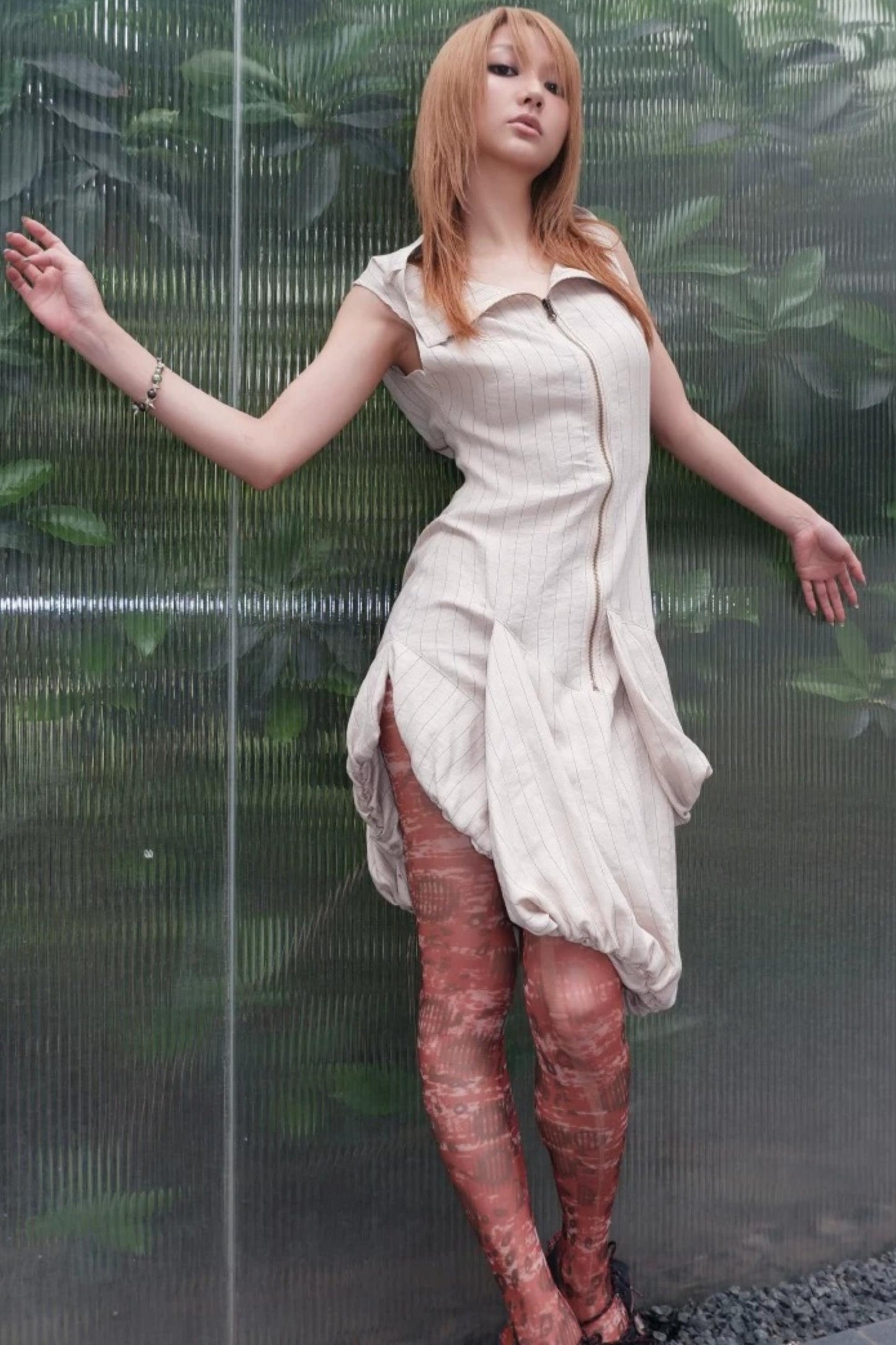 Striped Asymmetrical Deconstructed Dress