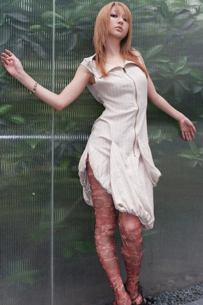 Striped Asymmetrical Deconstructed Dress