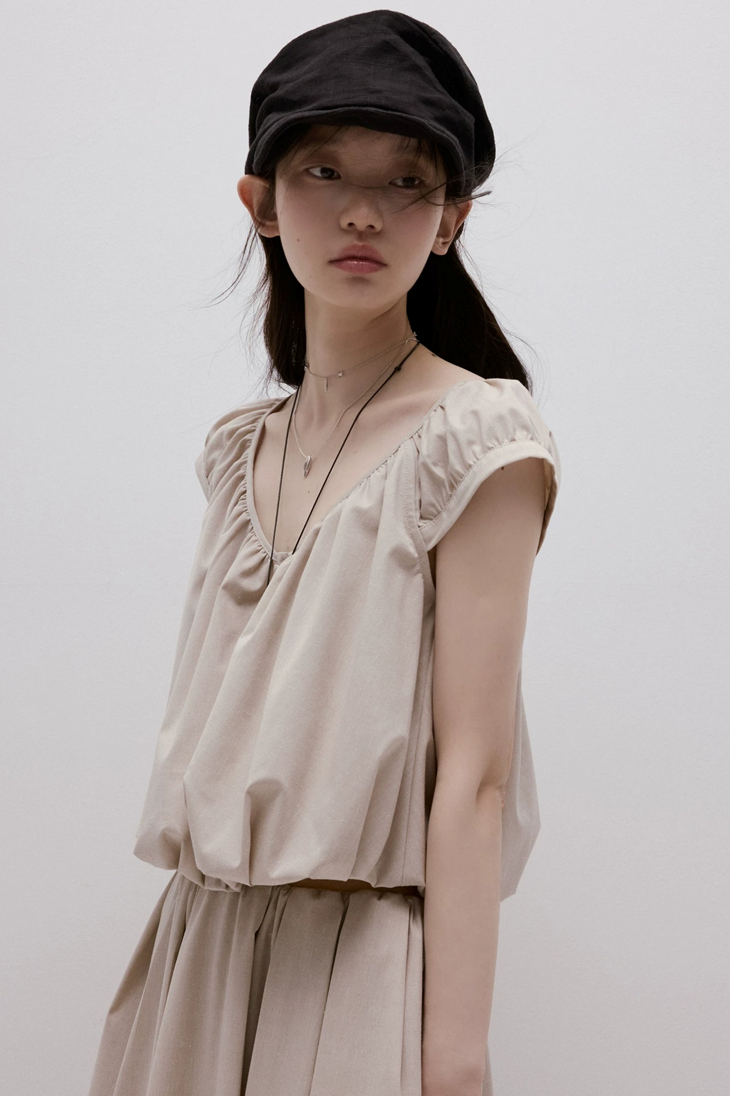 Apricot Gray Linen Top