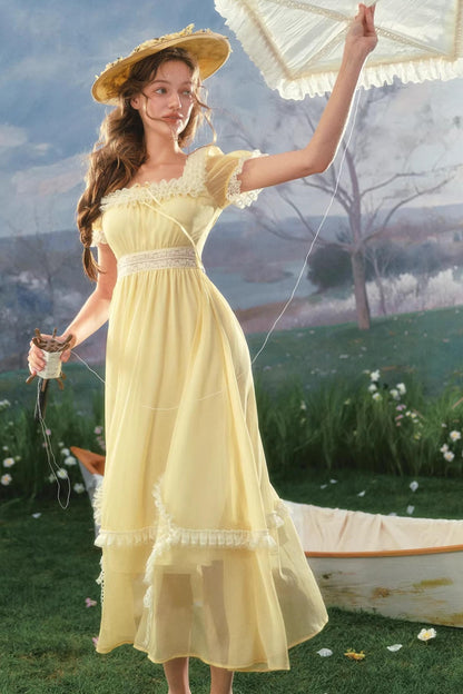 Lace Yellow Retro Dress