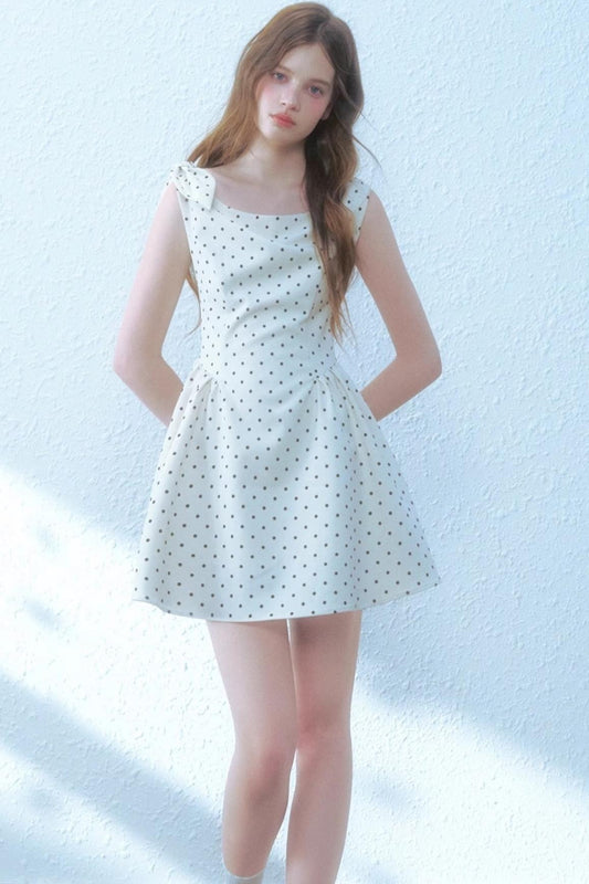 Beige Polka Dot Swing Dress