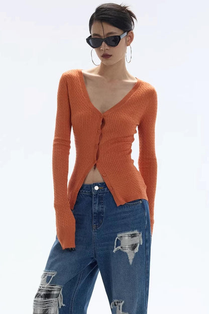 Vintage Sunset Orange Knit Cardigan