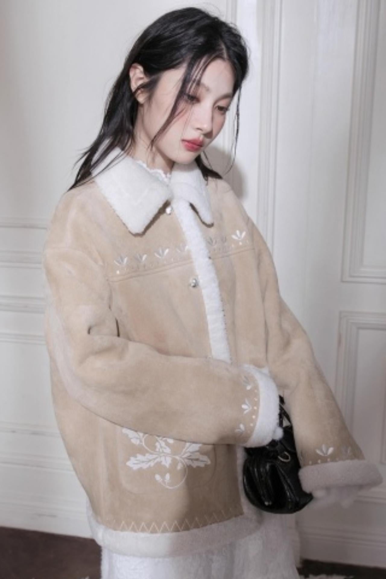 Suede Khaki Embroidery Jacket